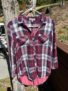 Cloth & Stone Lightweight Button Front Flannel Top small long back